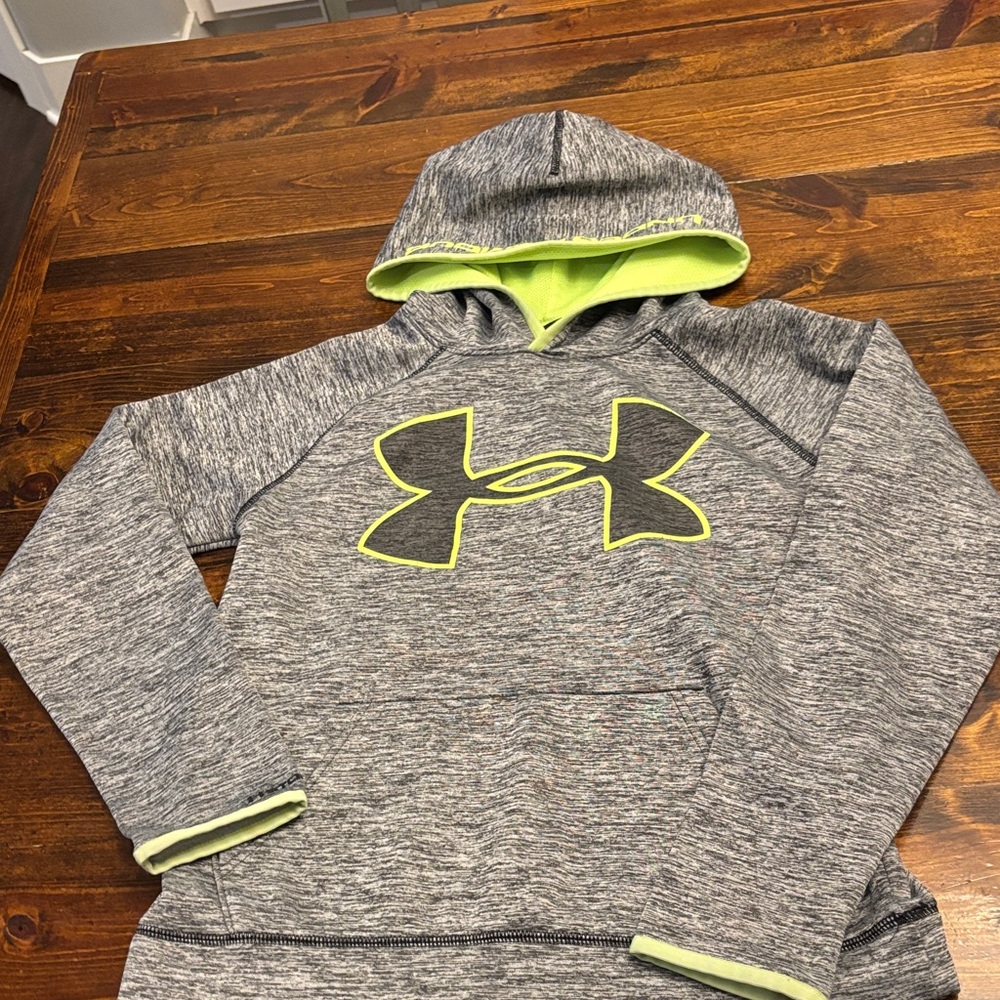 Under Armour Heather Gray Hoodie with Lime Accents size youth large.